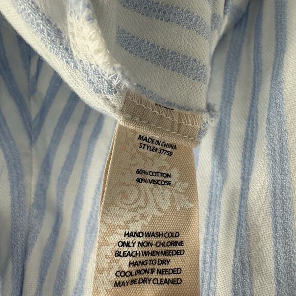 Soft Surroundings Size Small Button Up Blue Striped Shirt Square Buttons Blouse - Picture 5 of 5